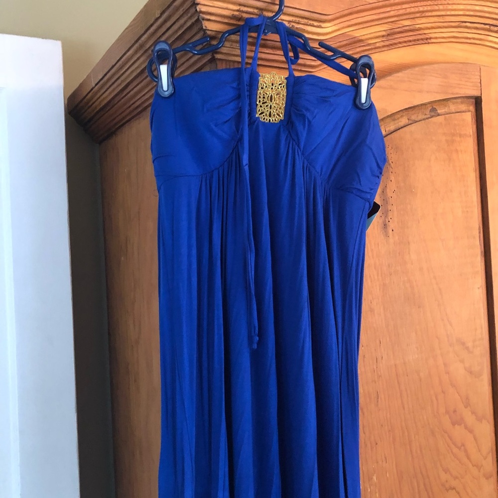 NWT 6 degrees royal blue Maxi with gold emblem M